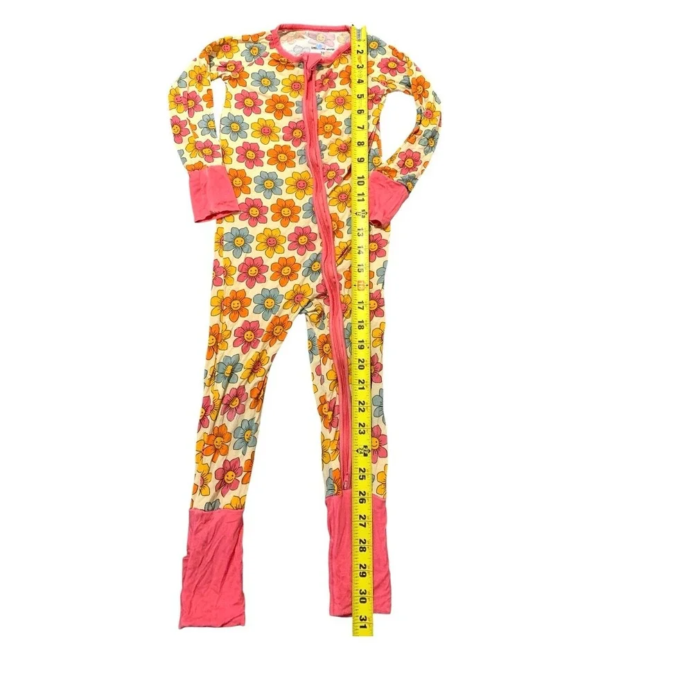 Little One Shop Bamboo Zippie 3T Pink Floral Smiley Face Retro Groovy Bright